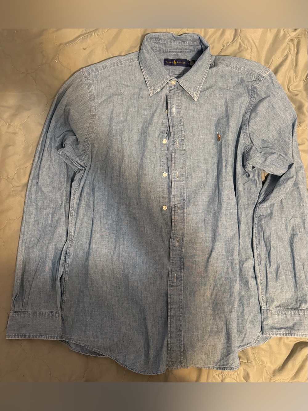 Vintage Polo Ralph Lauren Men’s Large Soft Blue Denim Chambray Button Down